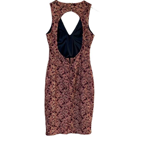 Guess Burgundy Gold Metallic Lace Overlay Sheath Dress Sz 0 Cocktail Fairy Glam - Picture 4 of 12